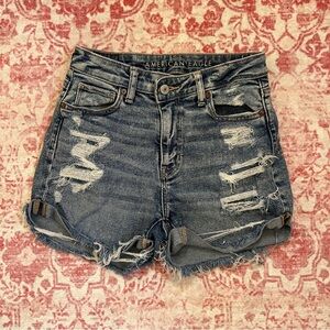 American Eagle Outfitters Distressed Denim Mom Shorts - Blue